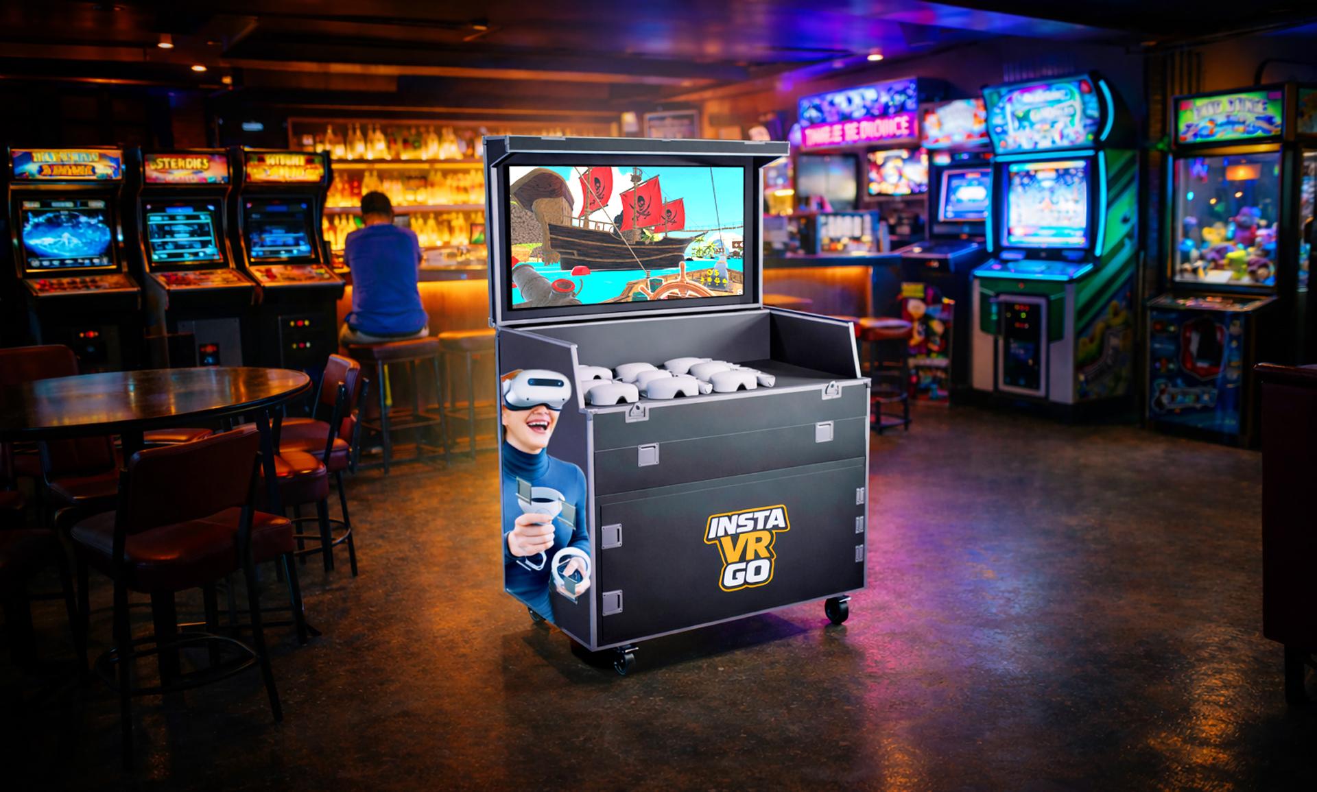 InstaVR GO portable VR station open in an arcade venue